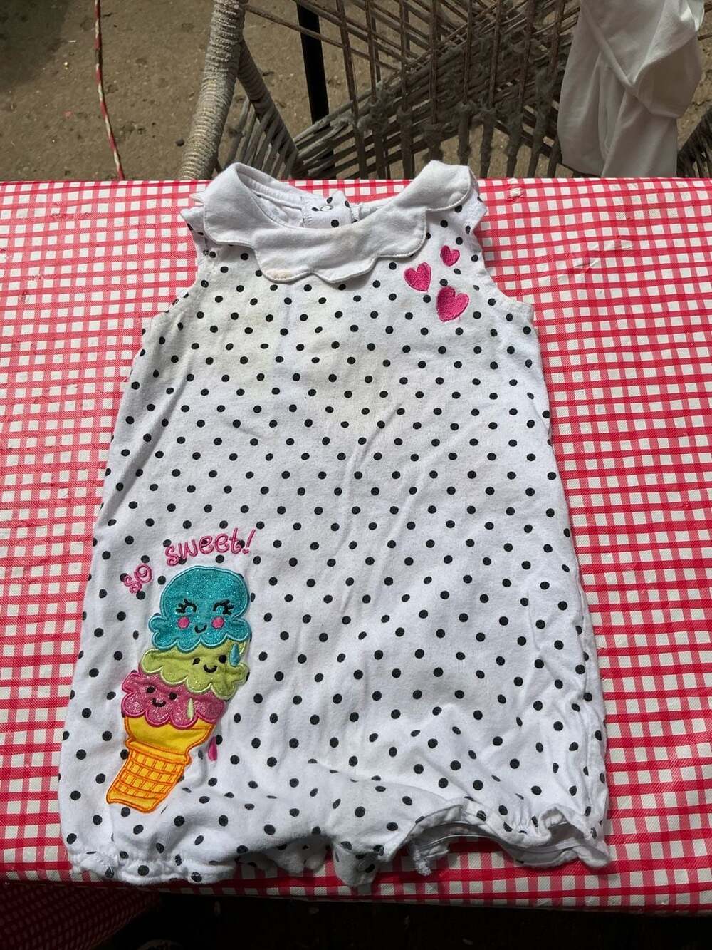 Okie Dokie Baby Girls White Polka Dot Ice Cream Romper